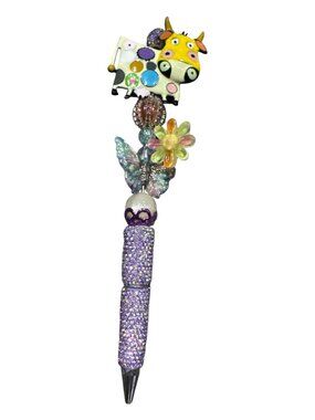 Whimsical Cow & Butterfly Decorative Pen With Glitter Handle - Multicolor